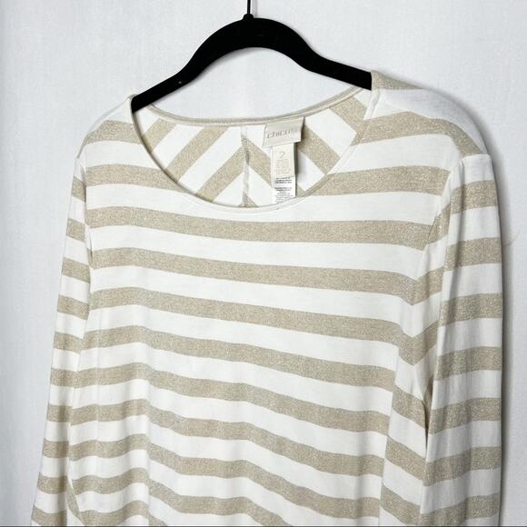 CHICO’S / white gold sparkle striped tunic top / 2 (large) - Picture 3 of 8